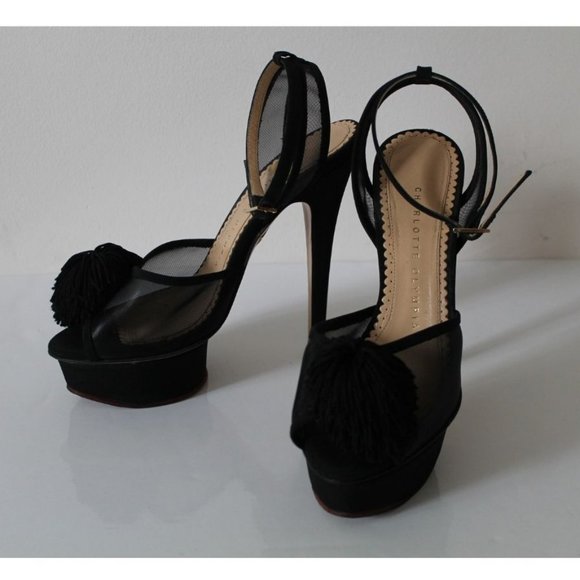 Charlotte Olympia Mesh Satin Pom Pom Pomoline Platform Stiletto Heel Size 36.5 - Picture 2 of 10